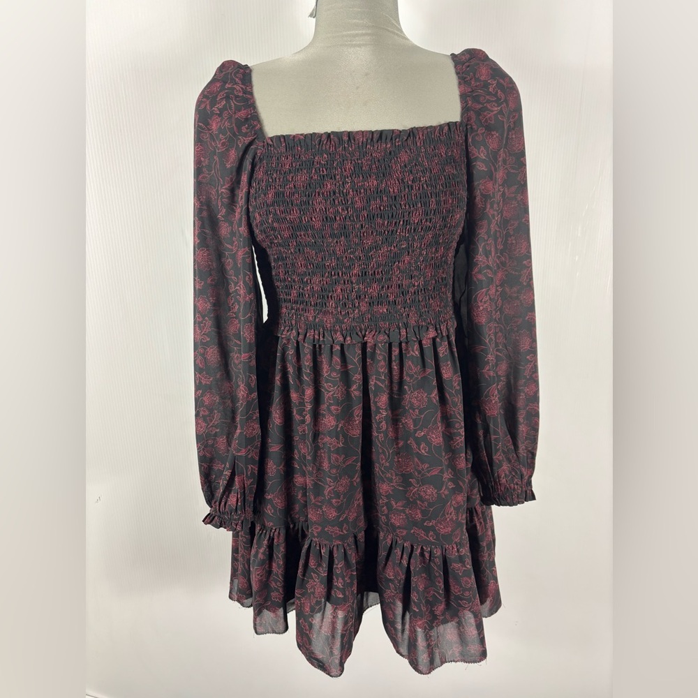 RD style size S -Square Neck Floral Long Sleeve Mini Dress
